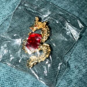 Beautiful gp Dragon Brooch with red Crystal Center nwt